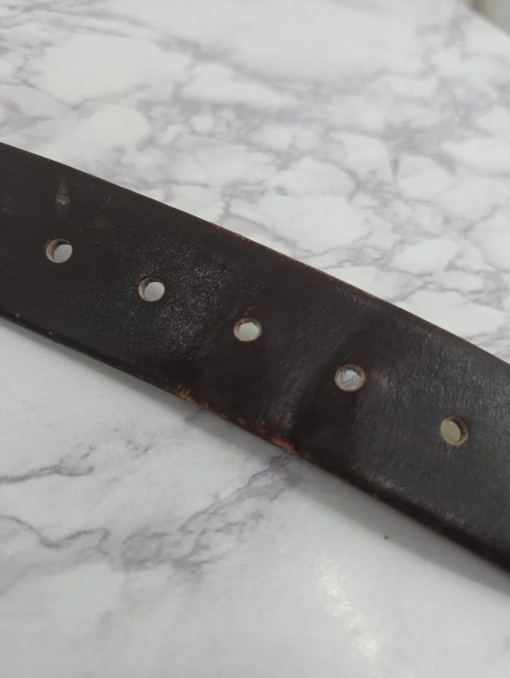 Vintage Men's Dark Brown Leather Belt with Gold Tone Buckle Full Grain Cowhide